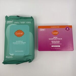 Lume Whole Body Deodorant 5 Pack Sampler Invisible Cream & Acidified Wipes Set